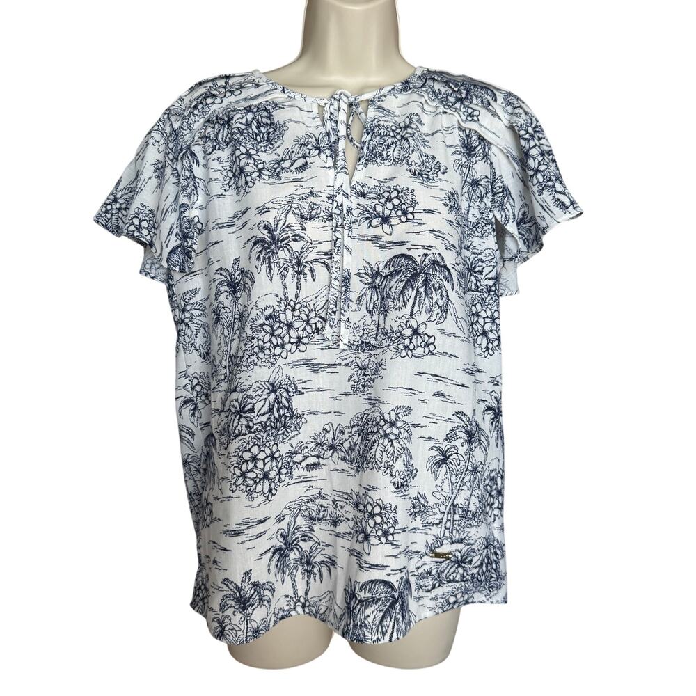 Jones New York Linen Blend Tropical Island Blouse S NWOT